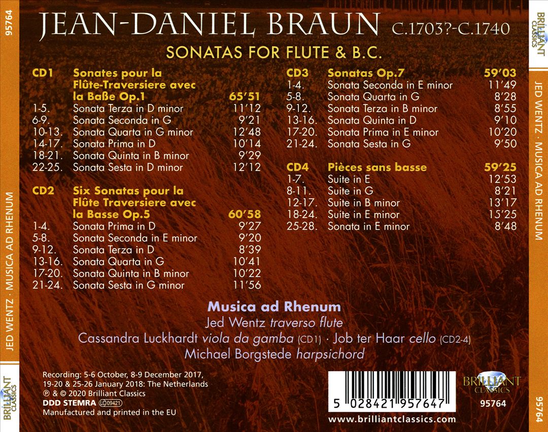 J.D. Braun: Sonatas for Flute & B.C. cover art