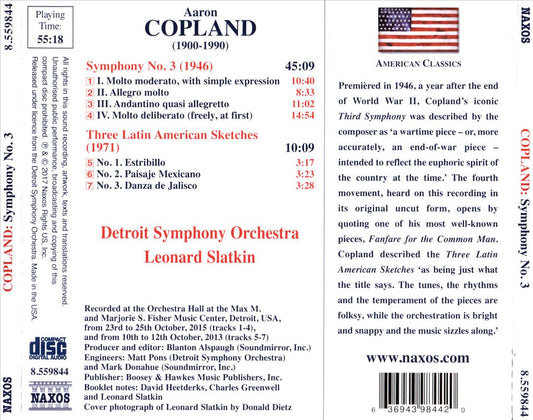 Copland: Symphony No. 3; Three Latin American Sketches cover art