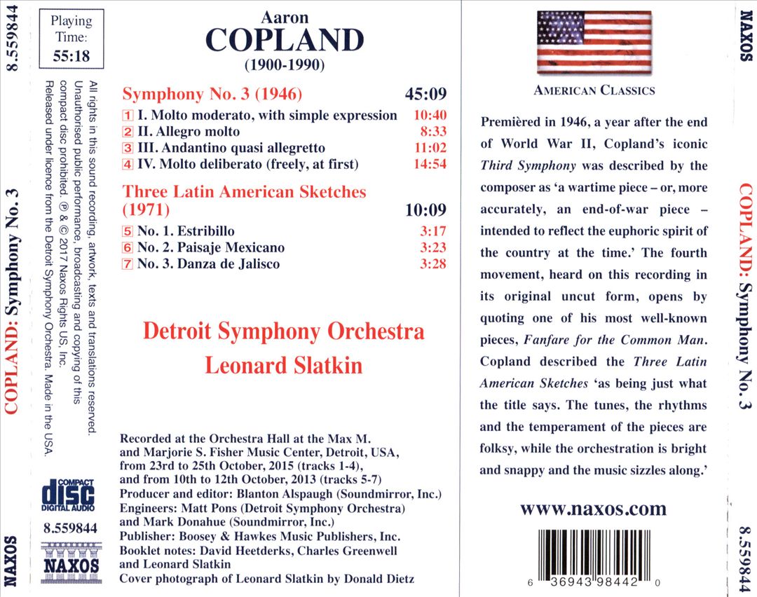 Copland: Symphony No. 3; Three Latin American Sketches cover art