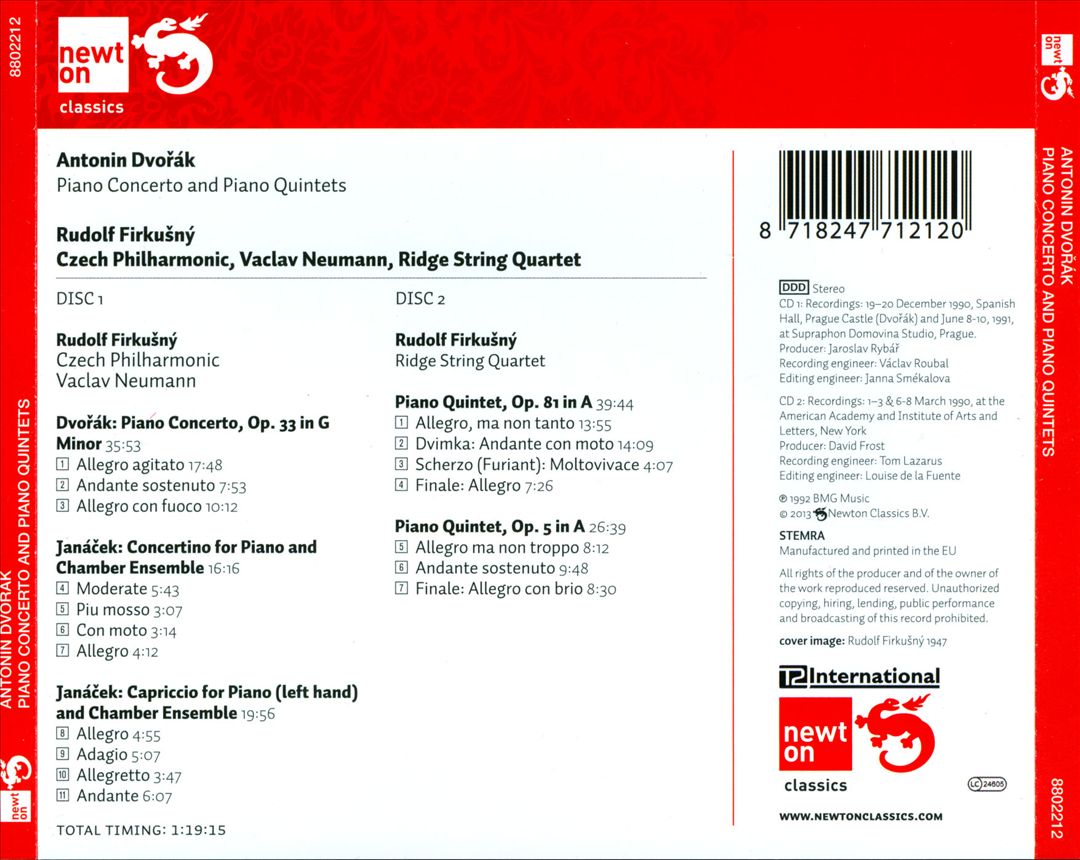 Dvorák: Piano Concerto; Piano Quintets cover art