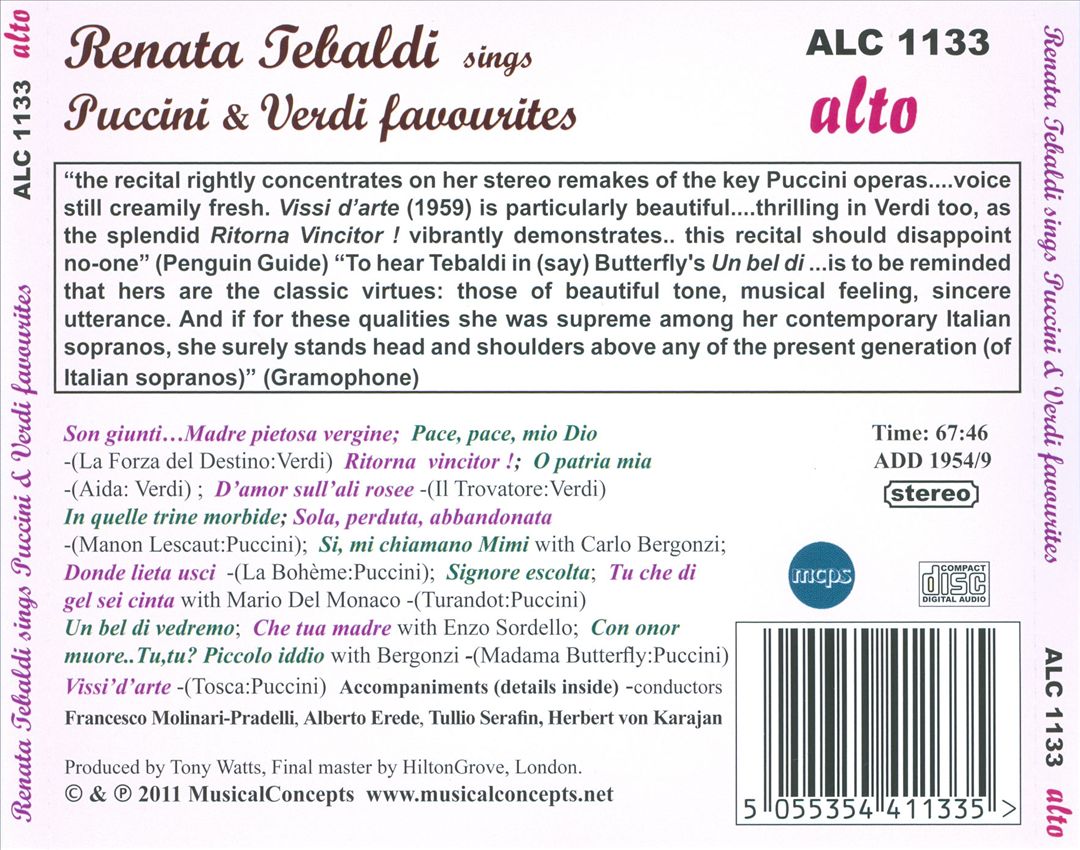 Renata Tebaldi sings Puccini & Verdi Favourites cover art