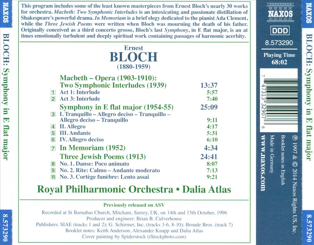 Bloch: Symphony in E flat major cover art