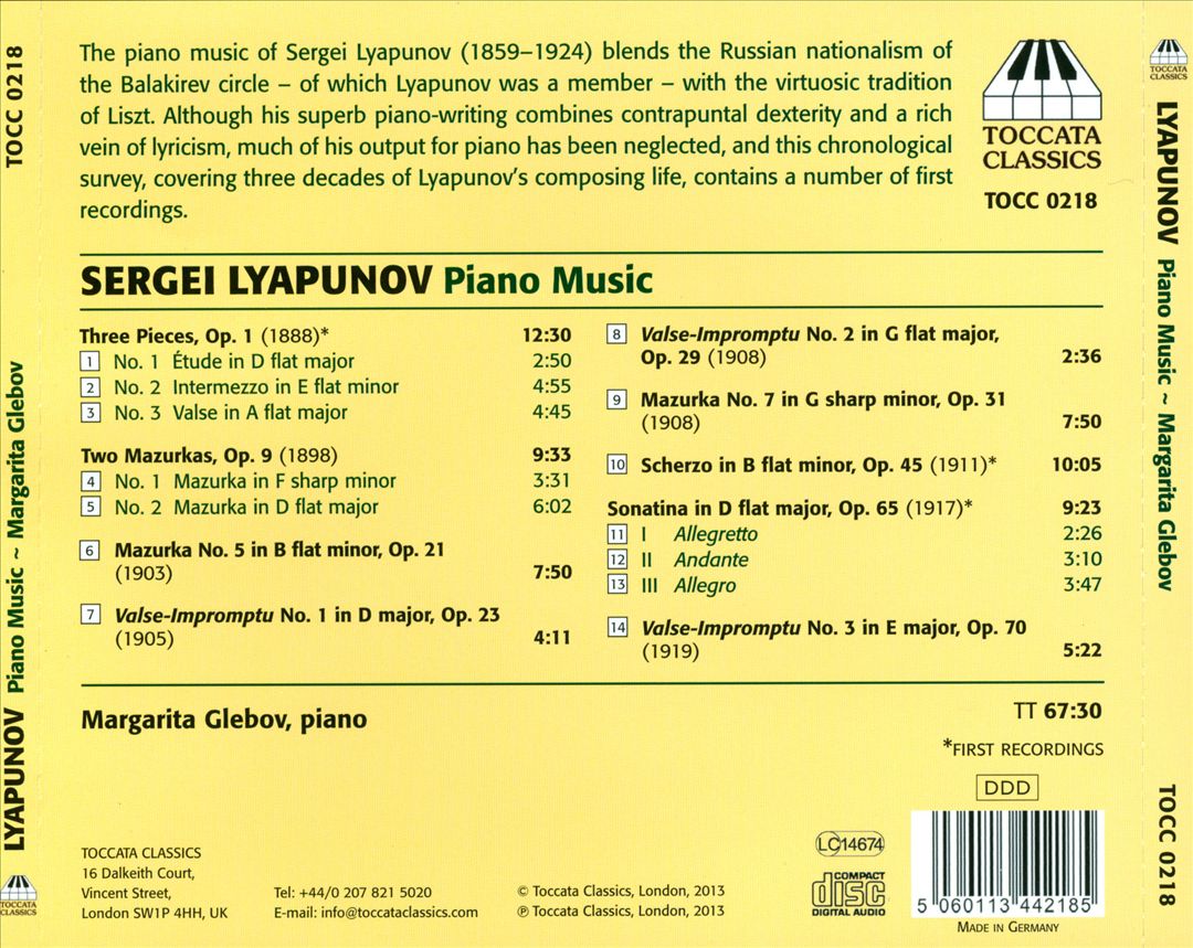 Sergei Lyapunov: Piano Music cover art