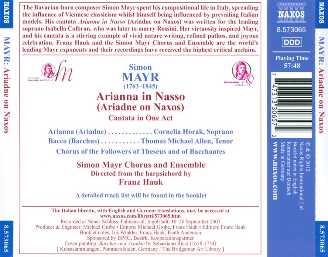 Simon Mayr: Ariadne on Naxos cover art