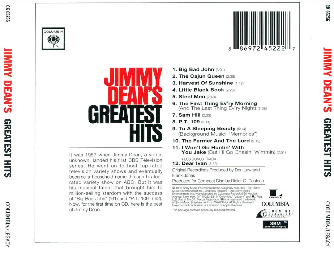 Jimmy Dean's Greatest Hits [Bonus Track] cover art
