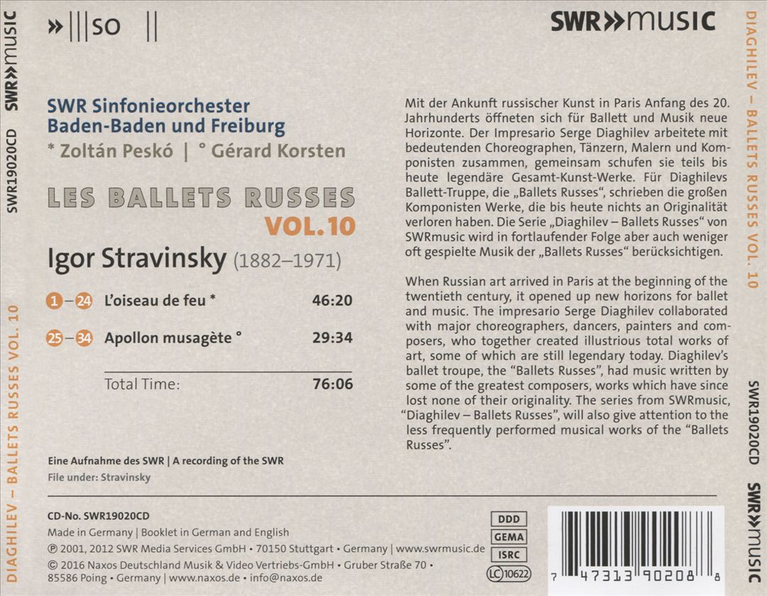 Ballet Russes, Vol. 10: Stravinsky - L'oiseau de feu; Apollon musagète cover art