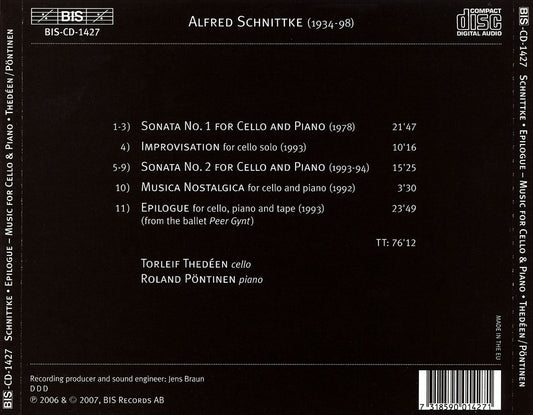 Alfred Schnittke: Epilogue; Works for cello & piano cover art