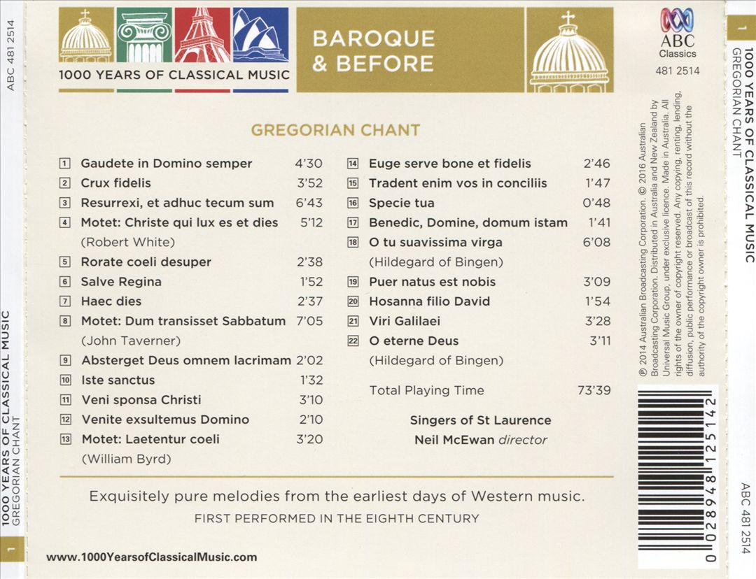 1000 Years of Classical Music, Vol. 1: Baroque & Before - Gregorian Chant cover art
