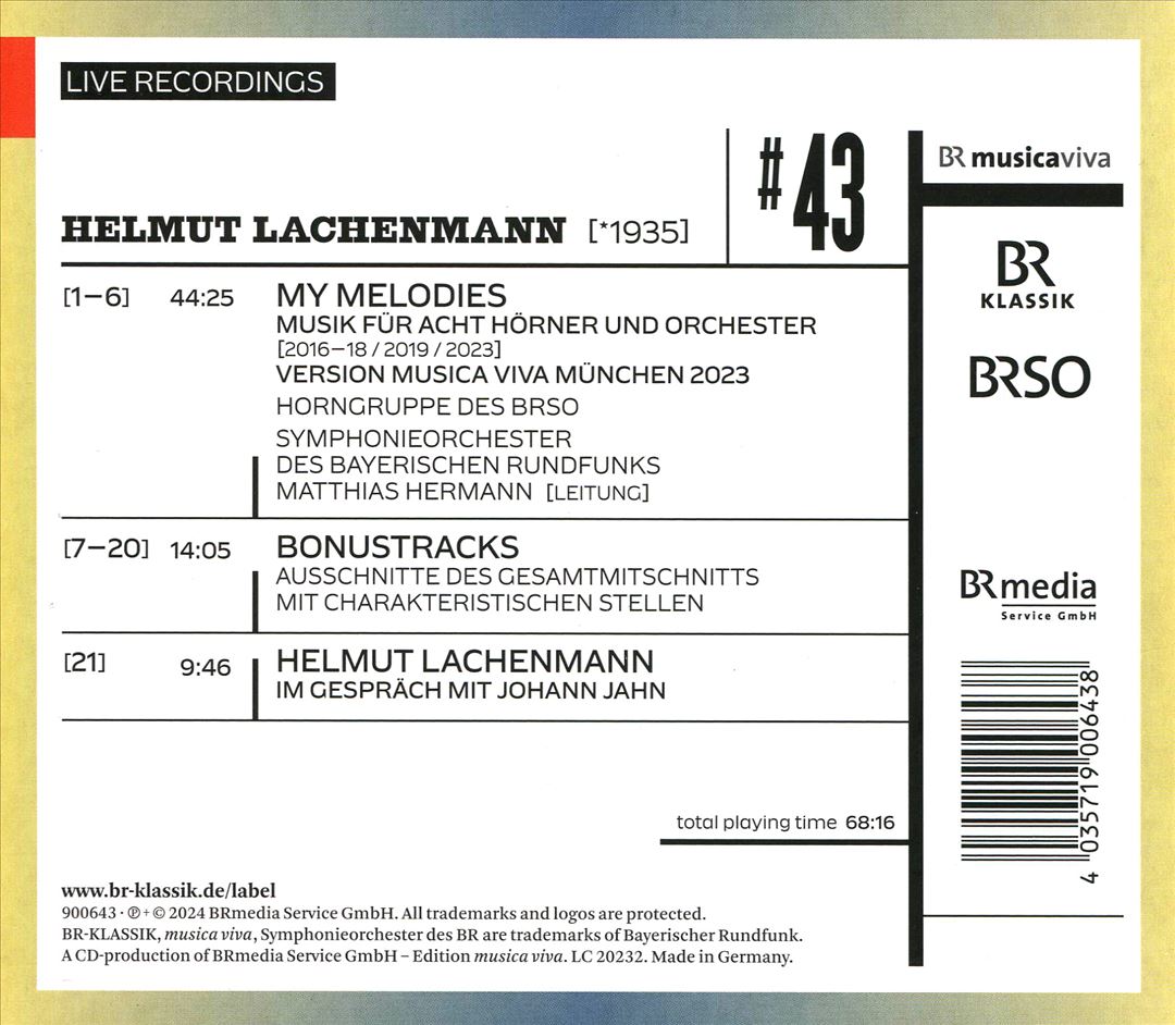 Musica Viva #43: Helmut Lachenmann - My Melodies cover art