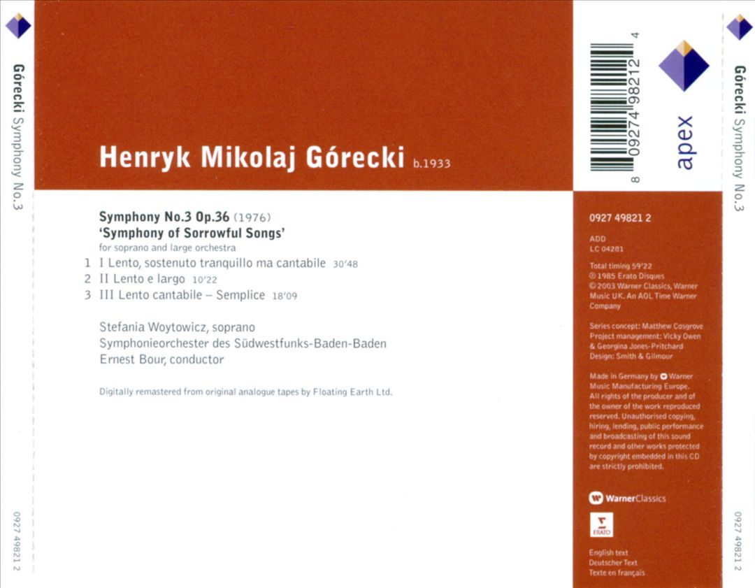 Gorecki: Symphony No. 3 cover art