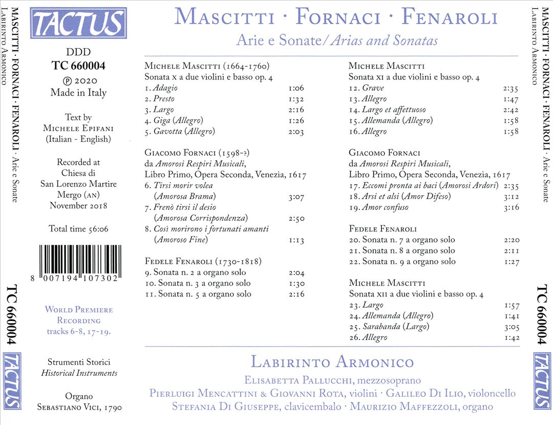 Mascitti, Fornaci, Fenaroli: Arie e Sonate cover art