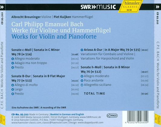 C.P.E. Bach: Werke für Violine und Hammerflügel cover art