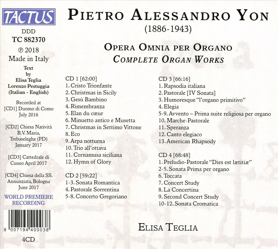 Pietro Alessandro Yon: Complete Organ Works cover art
