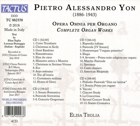 Pietro Alessandro Yon: Complete Organ Works cover art