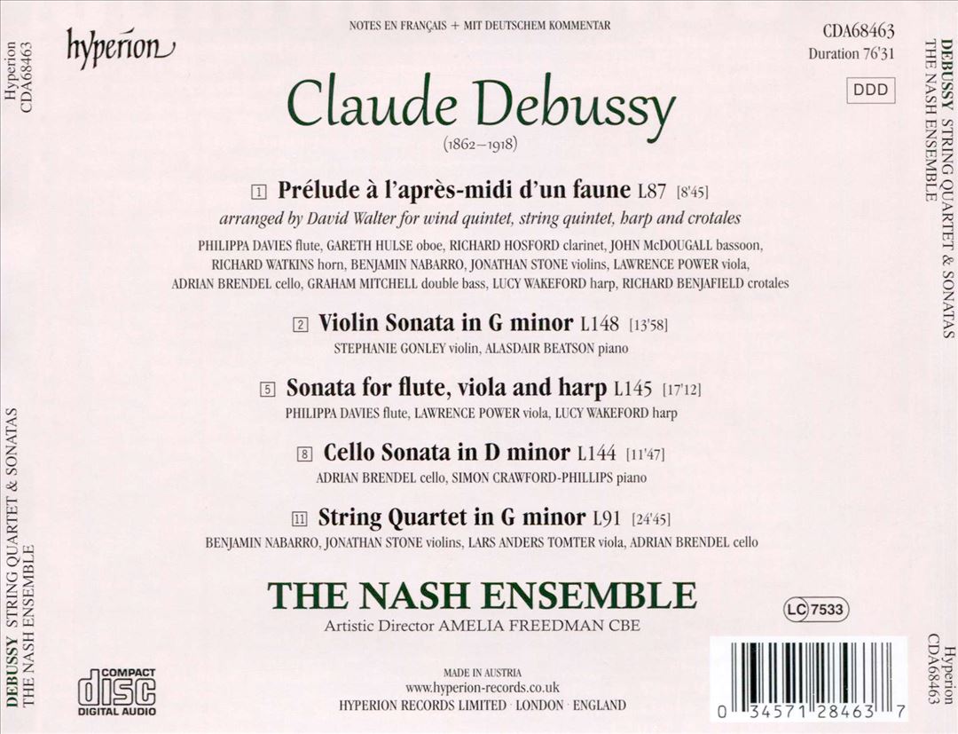 Debussy: Prélude à l'après-midi d'un faune; Sonatas; String Quartet cover art
