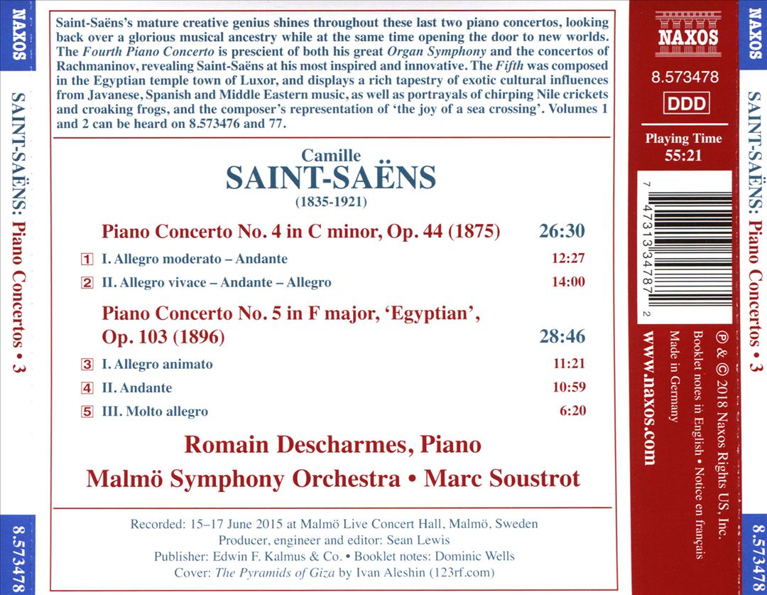 Saint-Saëns: Piano Concerto No. 4; Piano Concerto No. 5, 'Egyptian' cover art