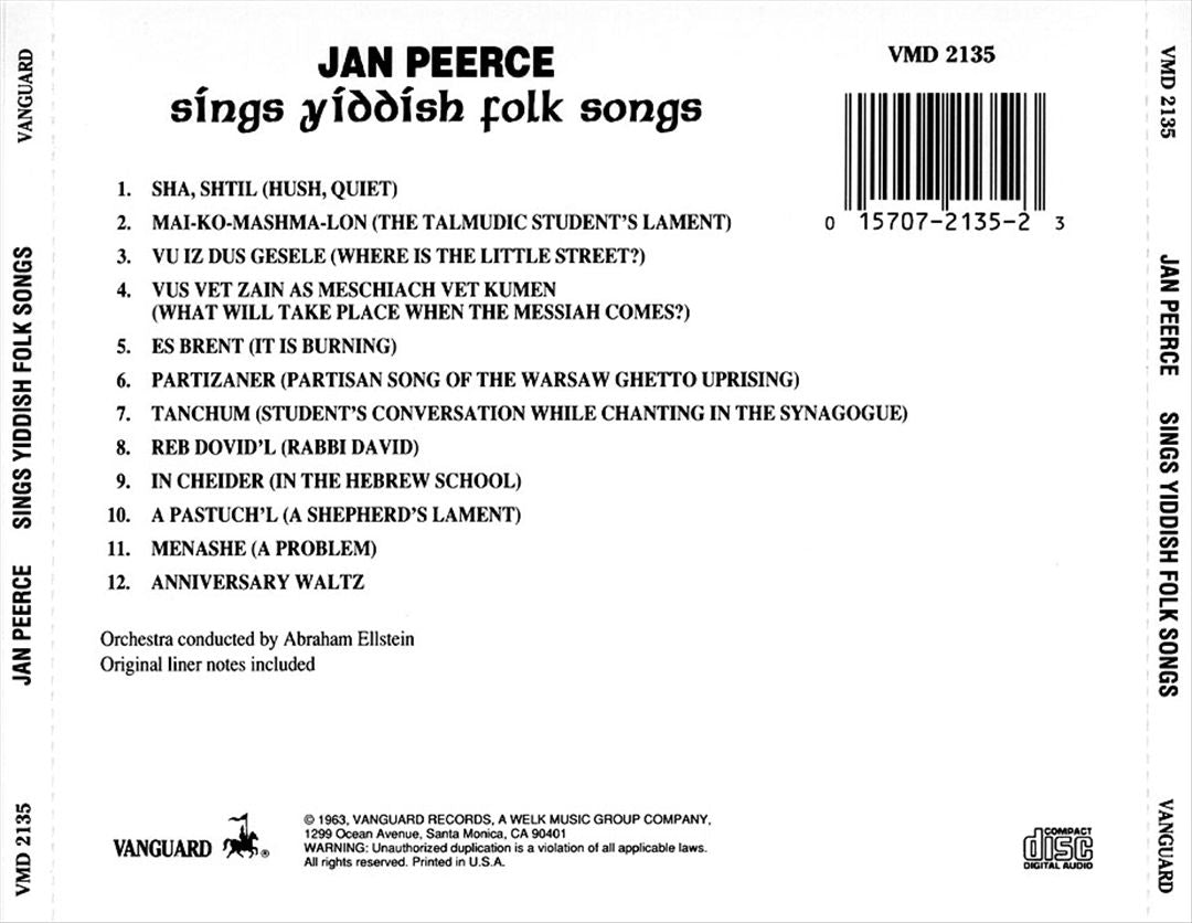 Jan Peerce Sings Yiddish Folk Songs cover art