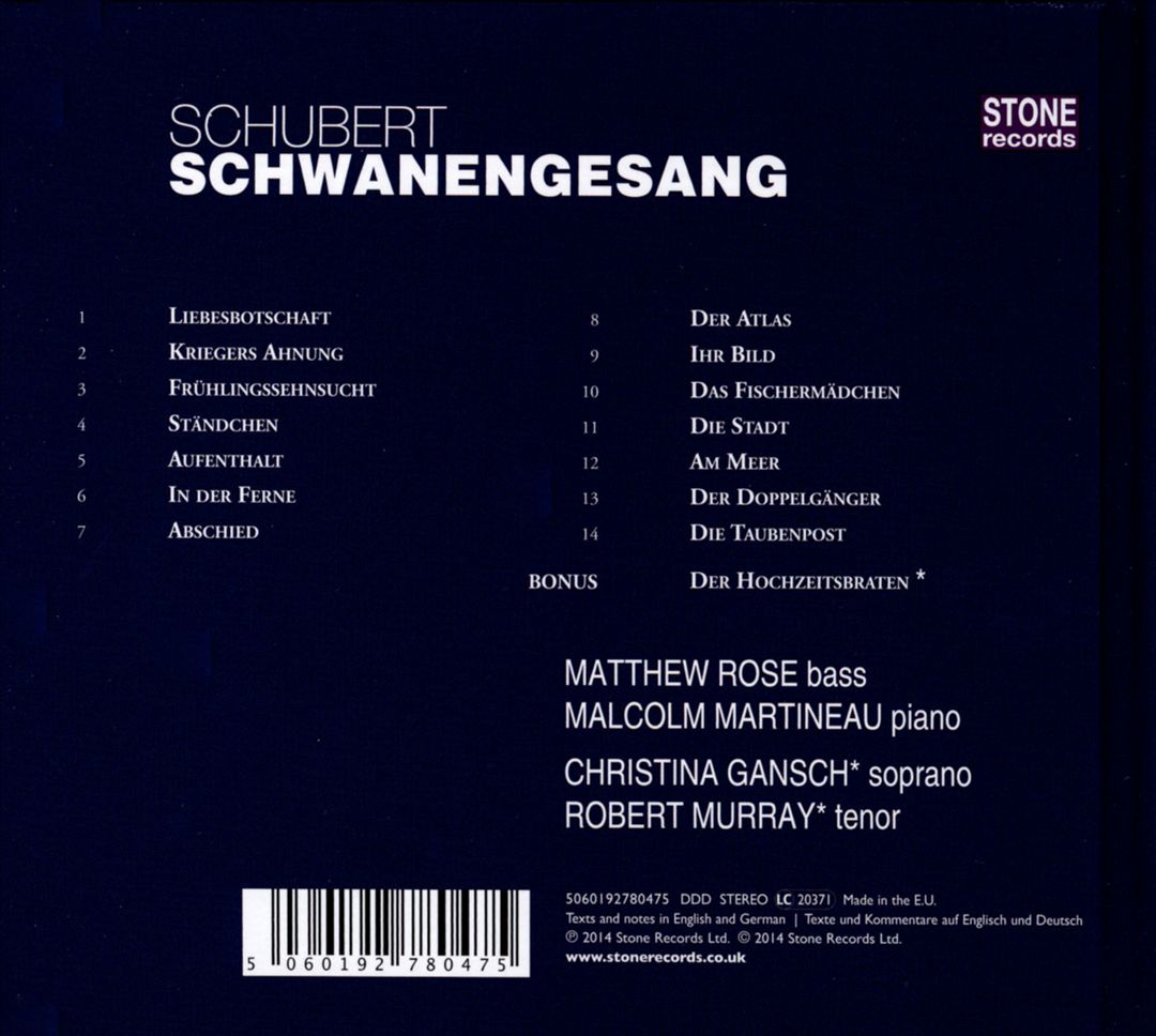Schubert: Schwanengesang cover art