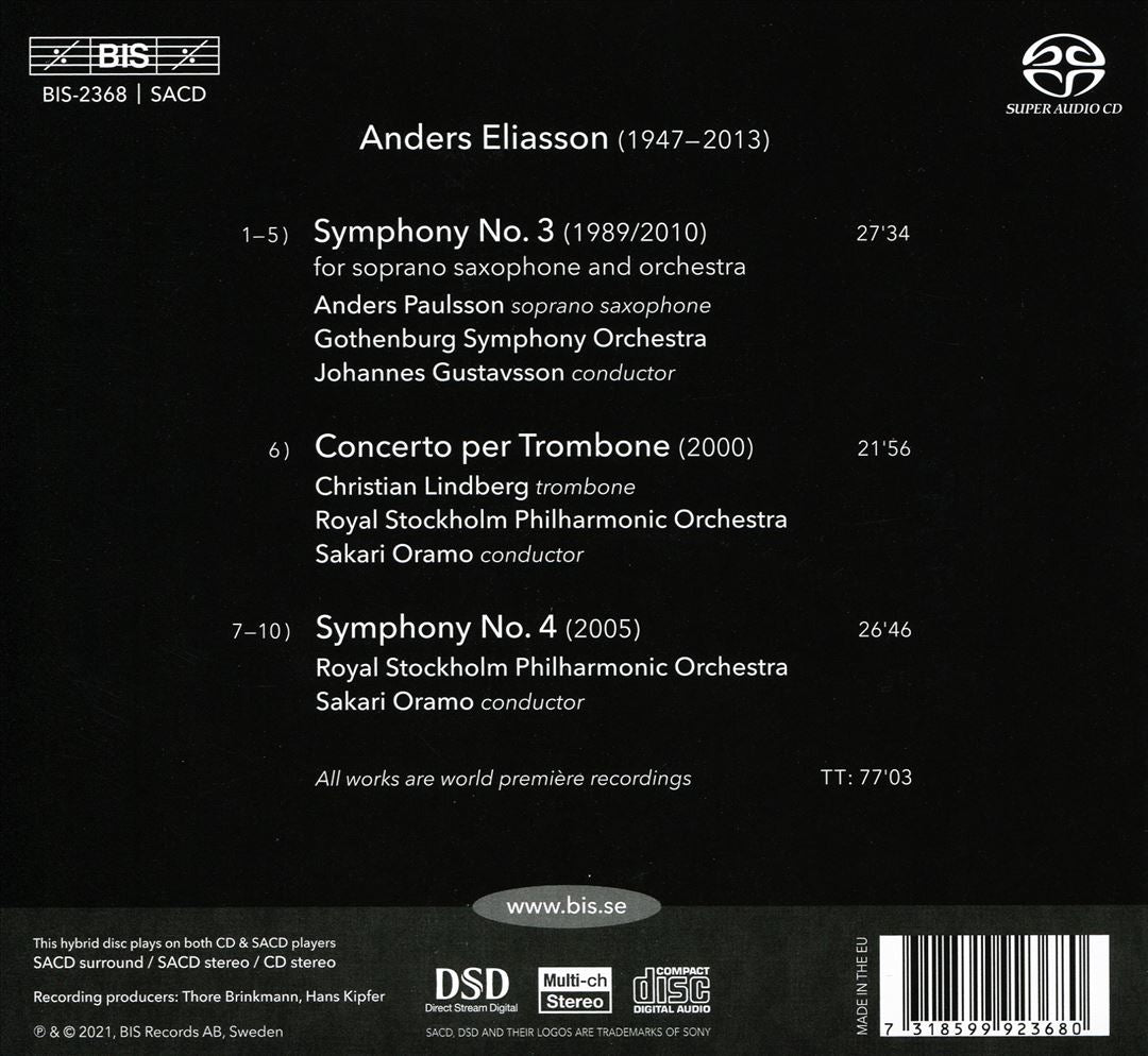 Anders Eliasson: Symphonies Nos. 3 & 4; Trombone Concerto cover art