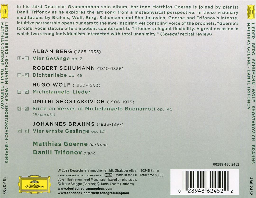 Lieder: Berg, Schumann, Wolf, Shostakovich, Brahms cover art