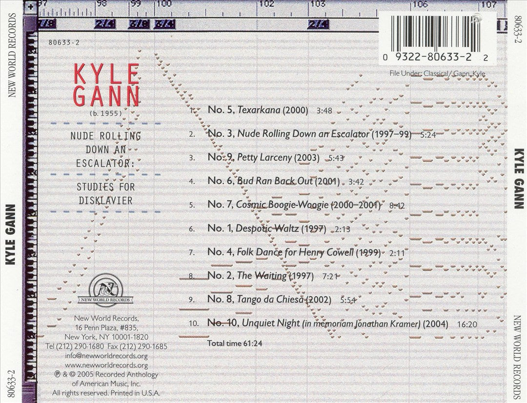 Nude Rolling Down an Escalator: Studies for Disklavier by Kyle Gann cover art