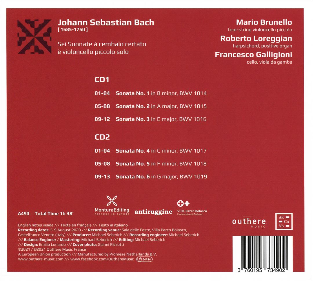 J.S. Bach: Sei Suonate à cembalo certato è violconcello piccolo solo cover art