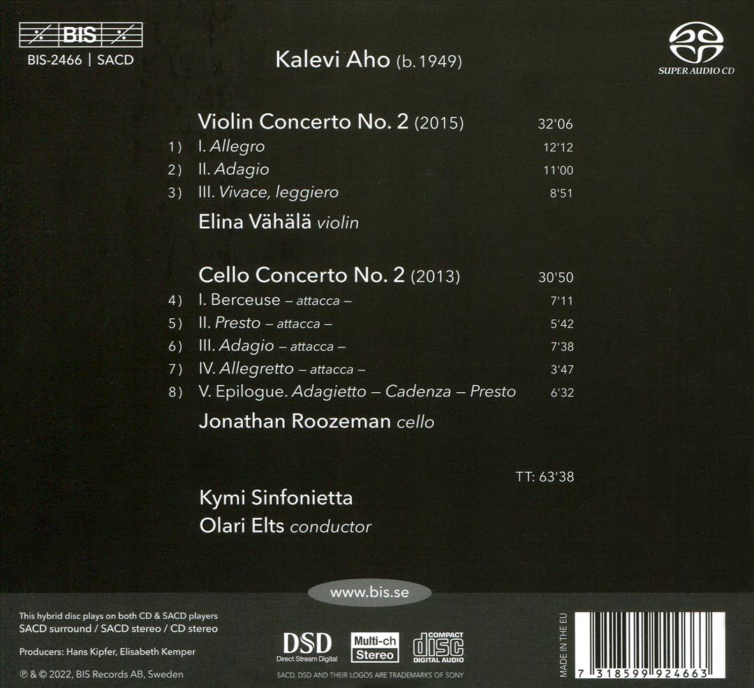 Kalevi Aho: Violin Concerto 2; Cello Concerto 2 cover art