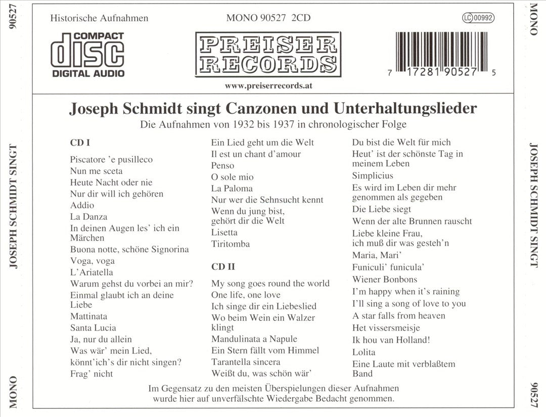 Joseph Schmidt singt Canzonen und Unterhaltunslieder cover art