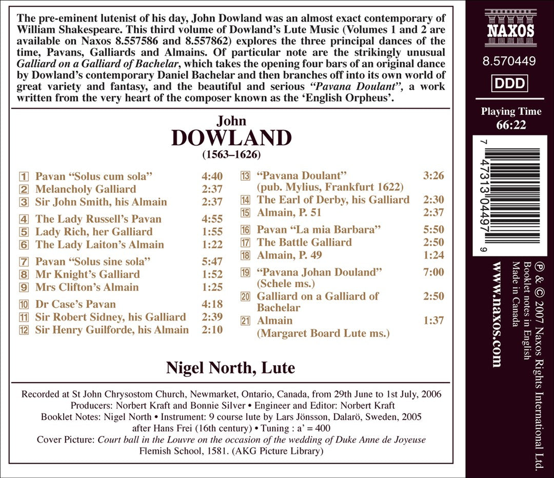 Dowland: Pavans, Gailliards and Almains - Lute Music, Vol. 3 cover art