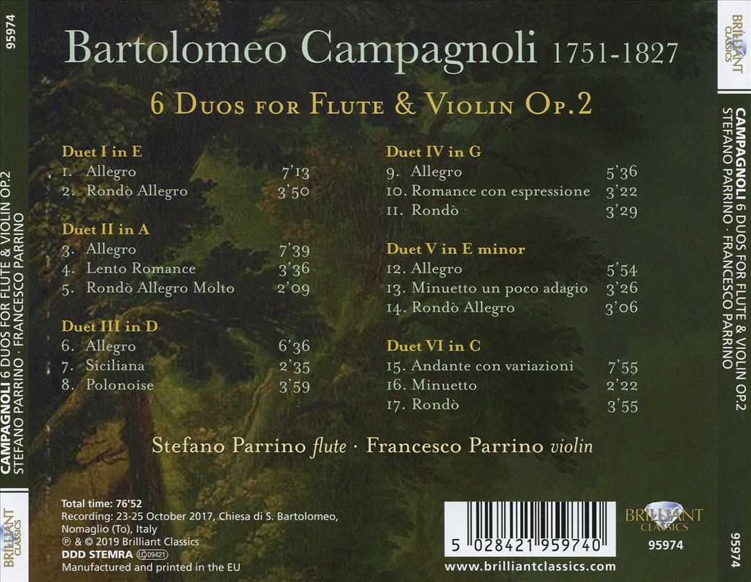 Campagnoli: 6 Duos for Flute & Violin Op. 2 cover art