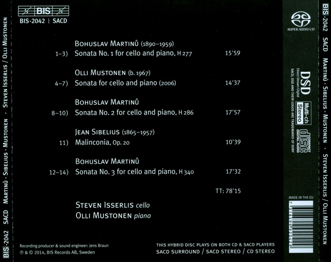 Martinu: Cello Sonatas Nos. 1-3; Works by Sibelius and Mustonen cover art