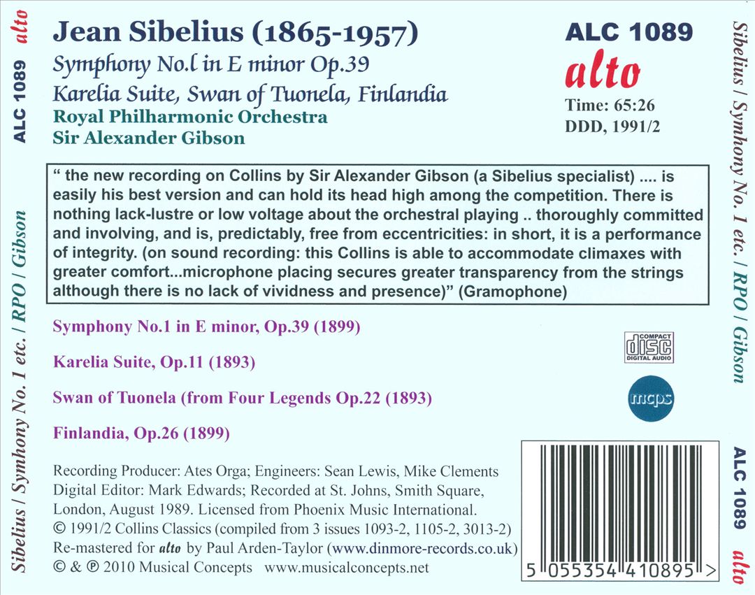 Sibelius: Symphony No. 1; Karelia Suite; Swan of Tuonela; Finlandia cover art