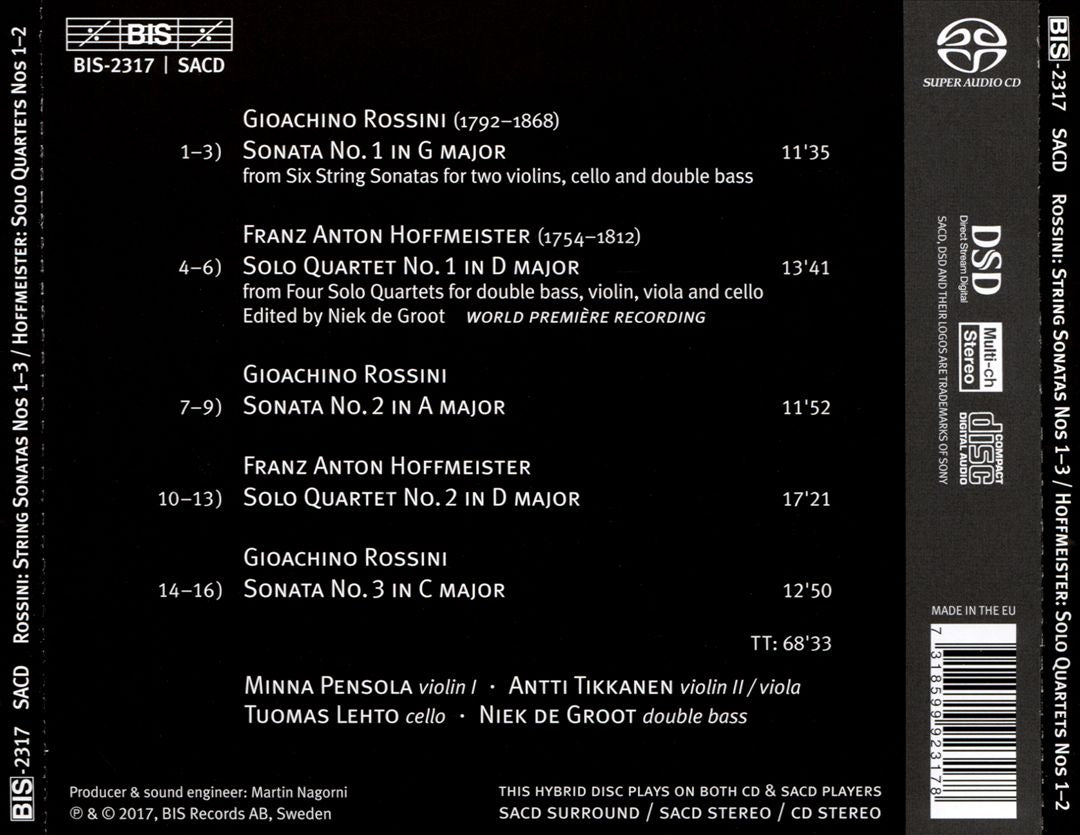 Rossini: String Sonatas Nos. 1-3; Hoffmeister: Solo Quartets Nos. 1 & 2 cover art