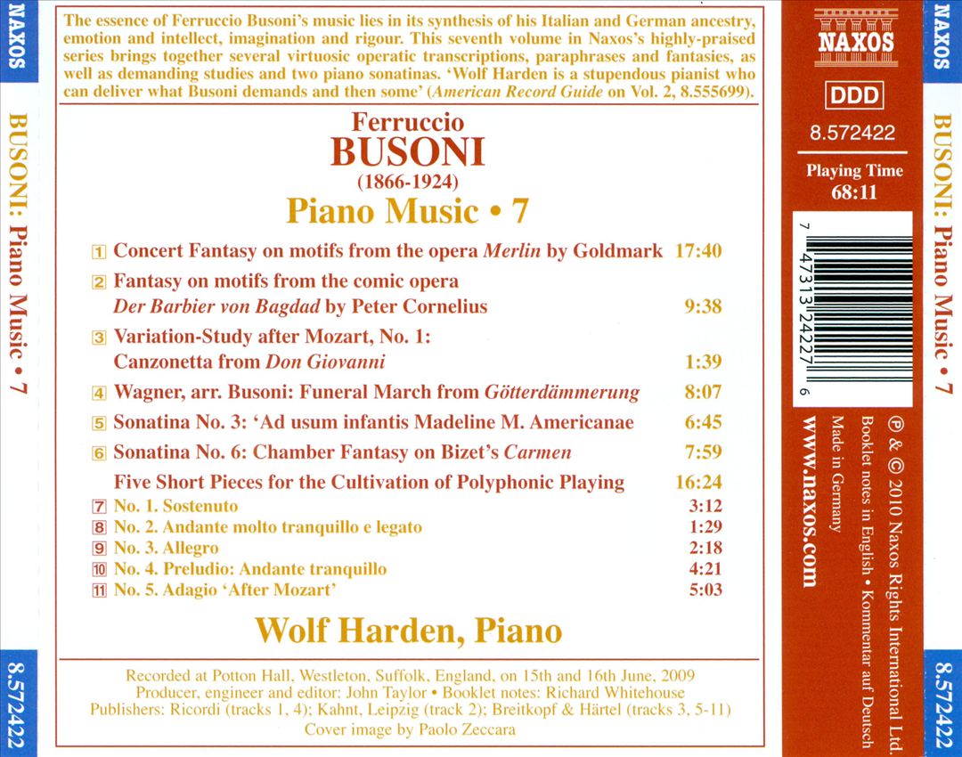 Ferruccio Busoni: Piano Music, Vol. 7 cover art
