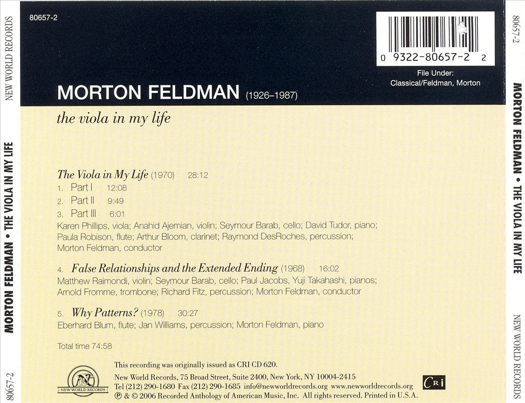 Morton Feldman: The Viola in My Life cover art