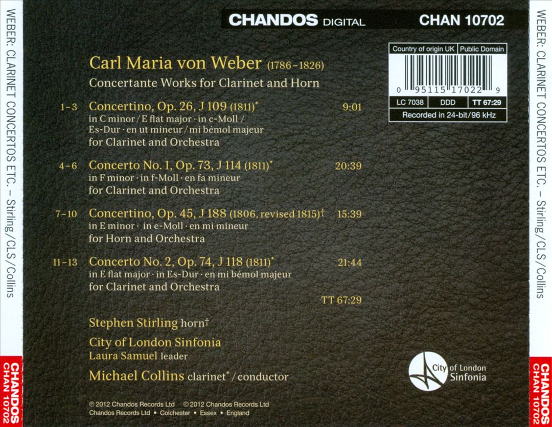 Weber: Clarinet Concertos Nos. 1 & 2; Clarinet Concertino; Horn Concertino cover art