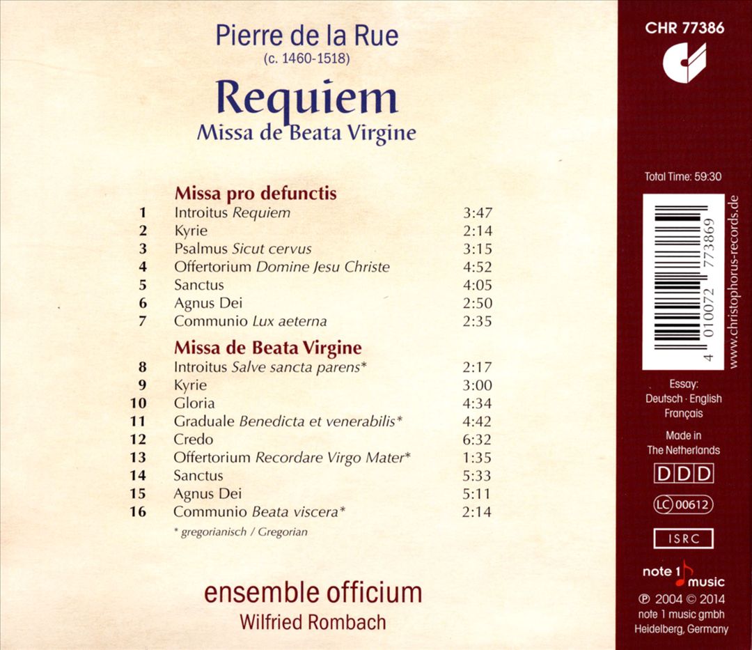 Pierre de la Rue: Requiem cover art