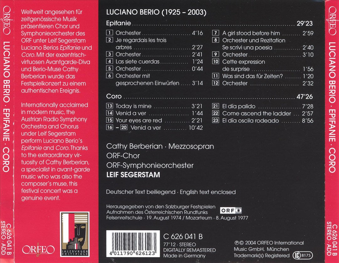 Berio: Epifanie; Coro cover art