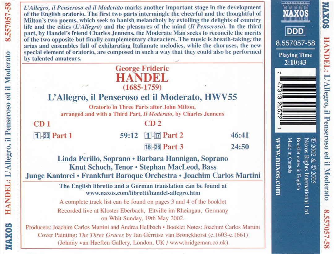 Handel: L'Allegro, il Penseroso ed il Moderato, HWV 55 cover art