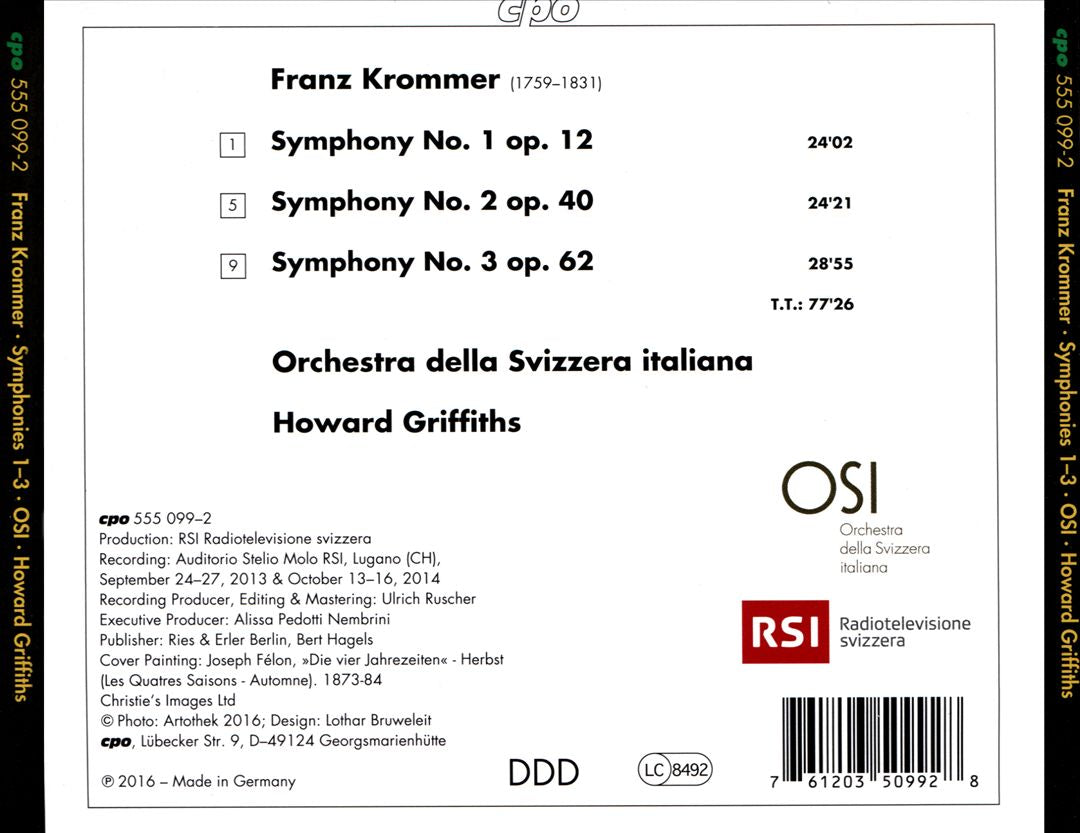 Franz Krommer: Symphonies Nos. 1-3 cover art