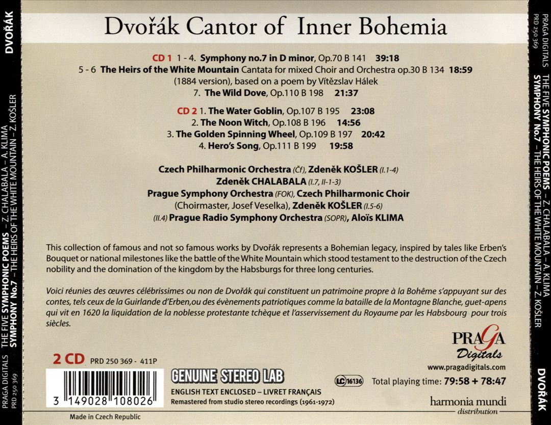 Antonín Dvorák, Cantor of the Inner Bohemia: Symphony No. 7; The Heirs of the White Mountain; Symphonic Poems cover art