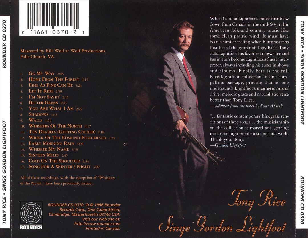 Tony Rice Sings Gordon Lightfoot cover art