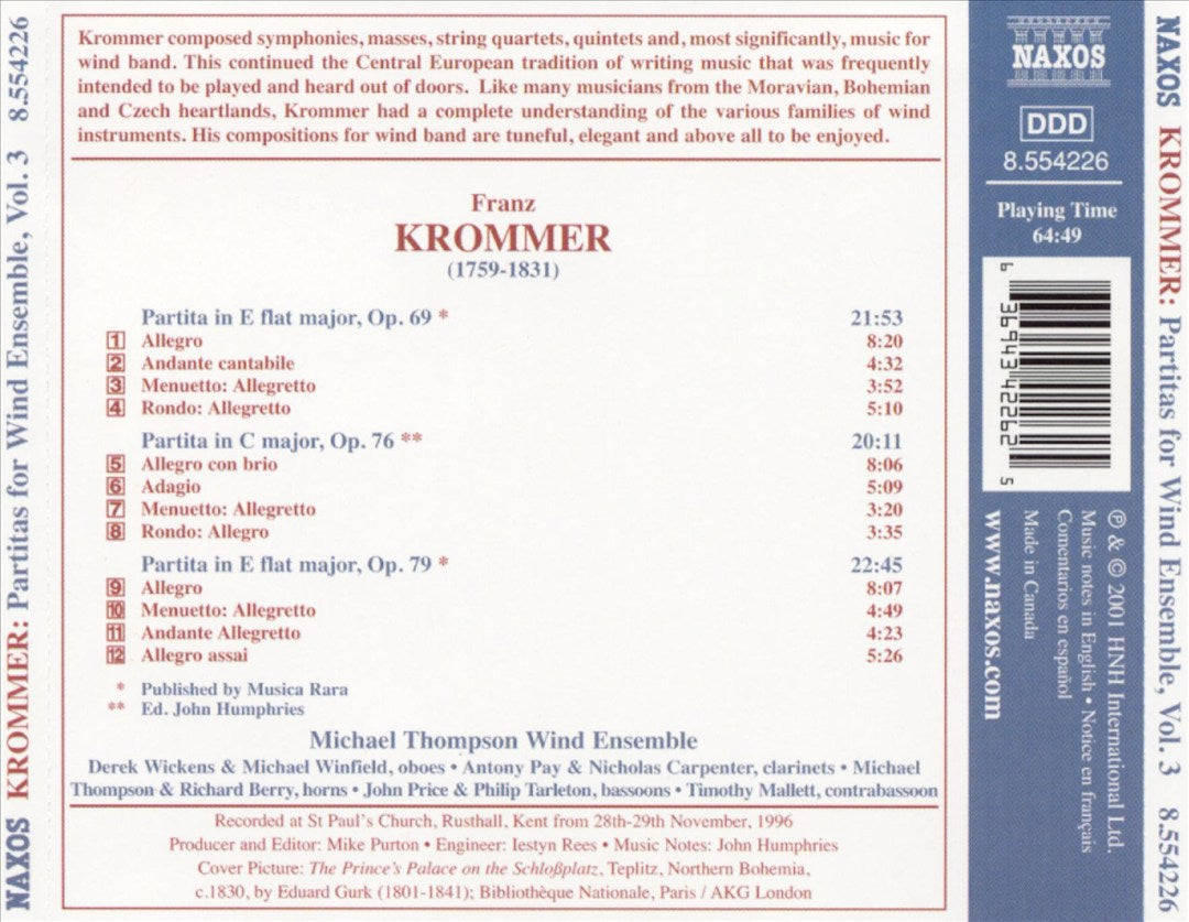 Krommer: Partitas for Wind Ensemble, Opp. 69, 76 and 79 cover art