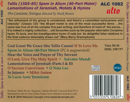 Tallis: Spem in Alium; Lamentations; Motets & Hymns cover art