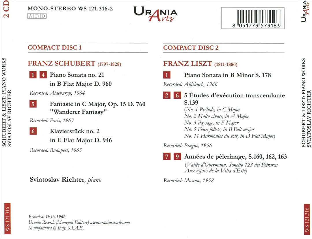 Schubert: Piano Sonata D. 960; Wanderer Fantasie D. 760; Klavierstuck D. 946 no. 2; Liszt: Piano Sonata in B; Etudes d'exécution transcendante; Années de Pèlerinage cover art