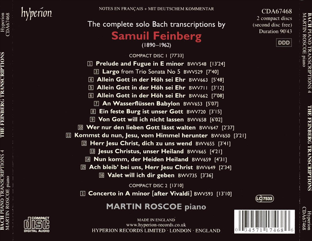 Samuil Feinberg: Bach Piano Transcriptions, Vol. 4 cover art