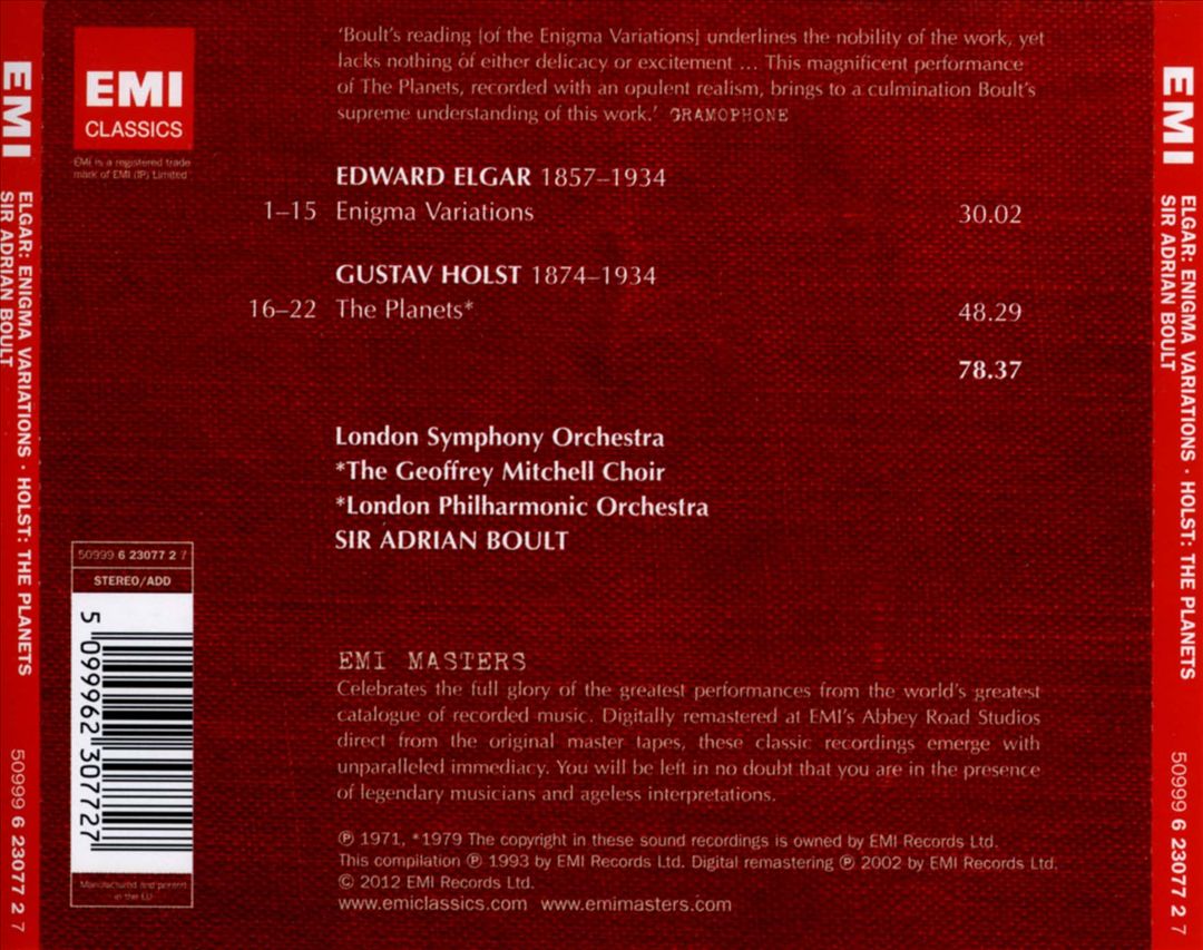 Elgar: 'Enigma' Variations; Holst: The Planets cover art