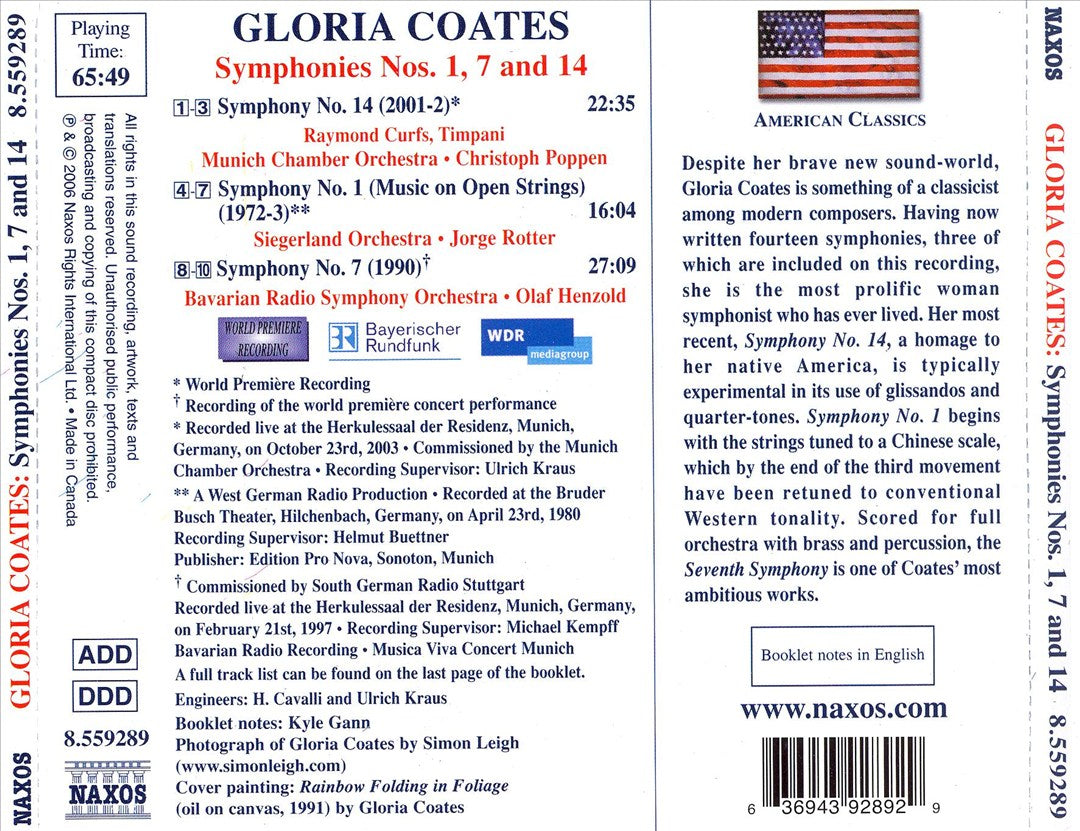 Gloria Coates: Symphonies Nos. 1, 7 & 14 cover art