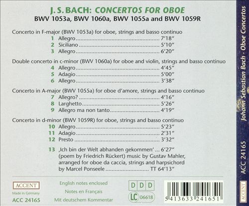 Bach: Oboe Concertos cover art