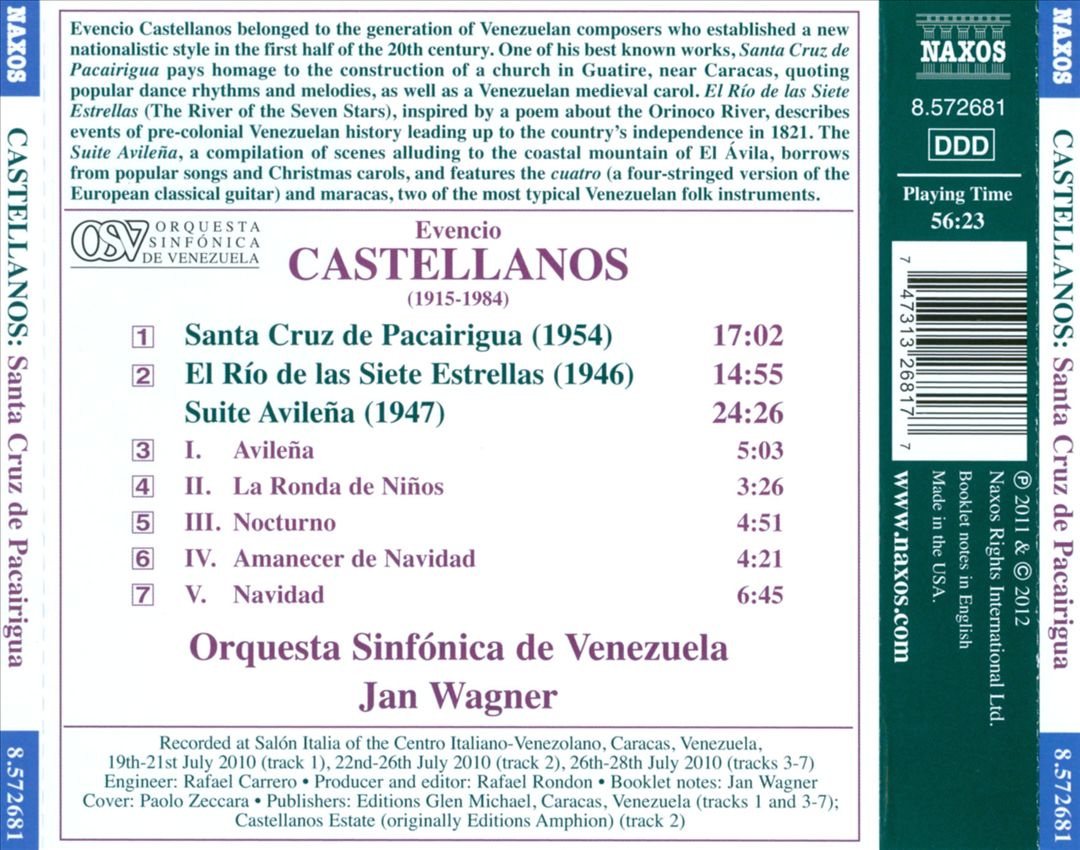 Evencio Castellanos: Santa Cruz de Pacairigua; El Río de las Siete Estrellas; Suite Avileña cover art
